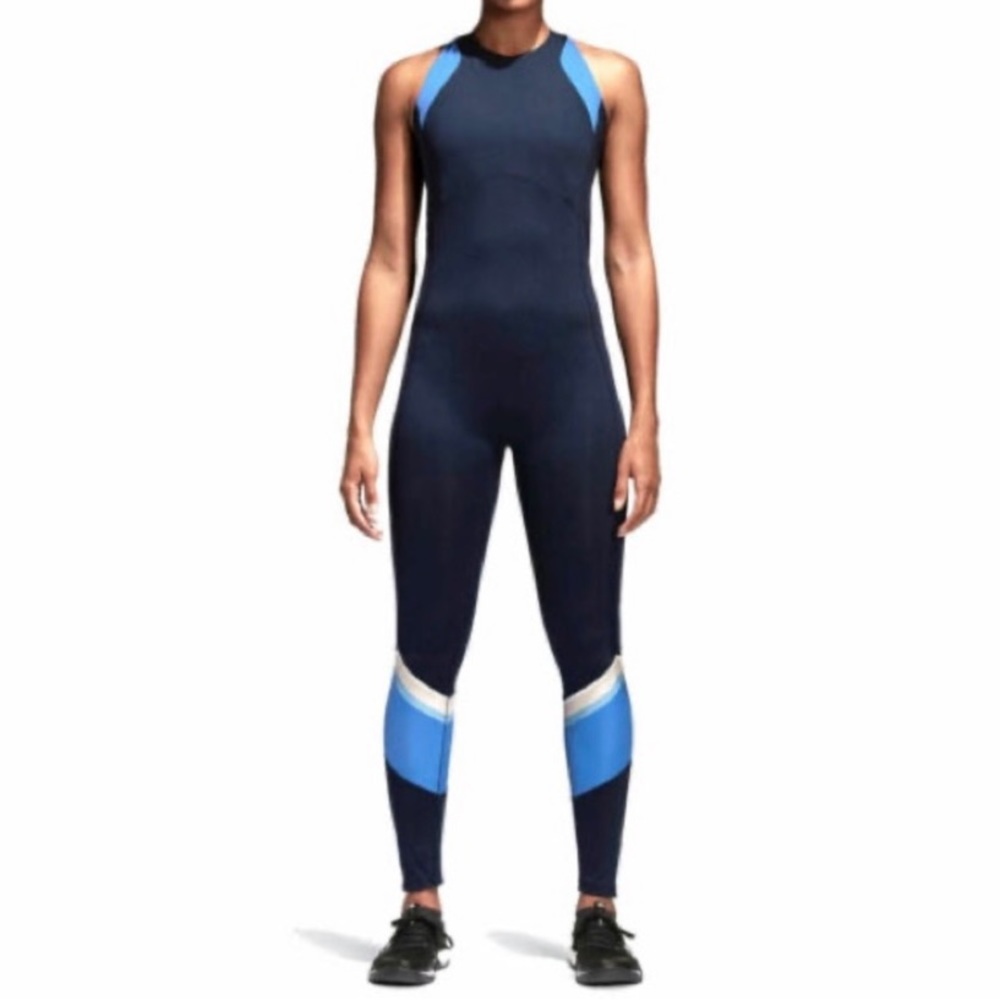 adidas Wanderlust Navy Blue Colorblock onesie/unitard jumpsuit bodysuit - small